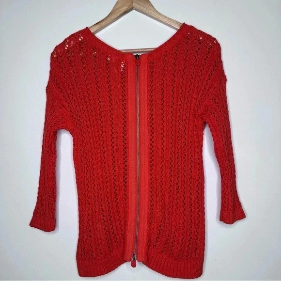 MOTH Anthropologie Orange Full Back Zip Knit Sweater Size Small - Picture 4 of 8